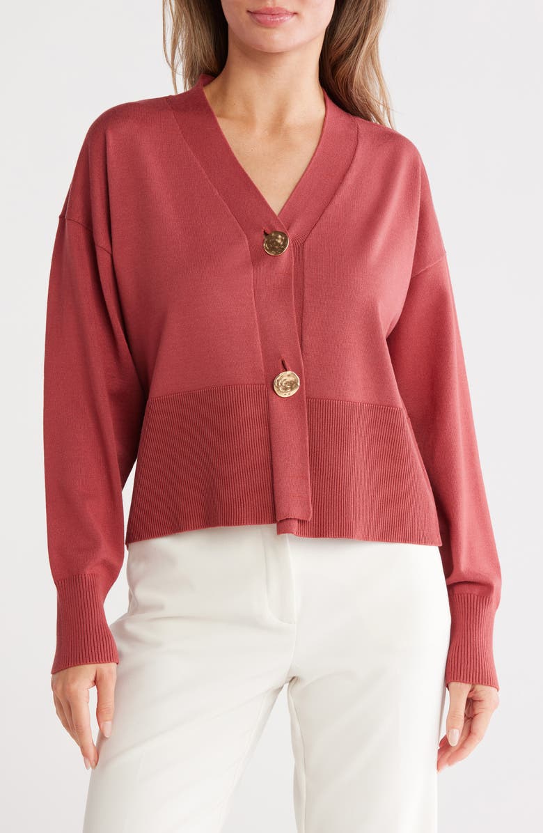 Gemma + Jane V-Neck Cardigan, Main, color, Brick