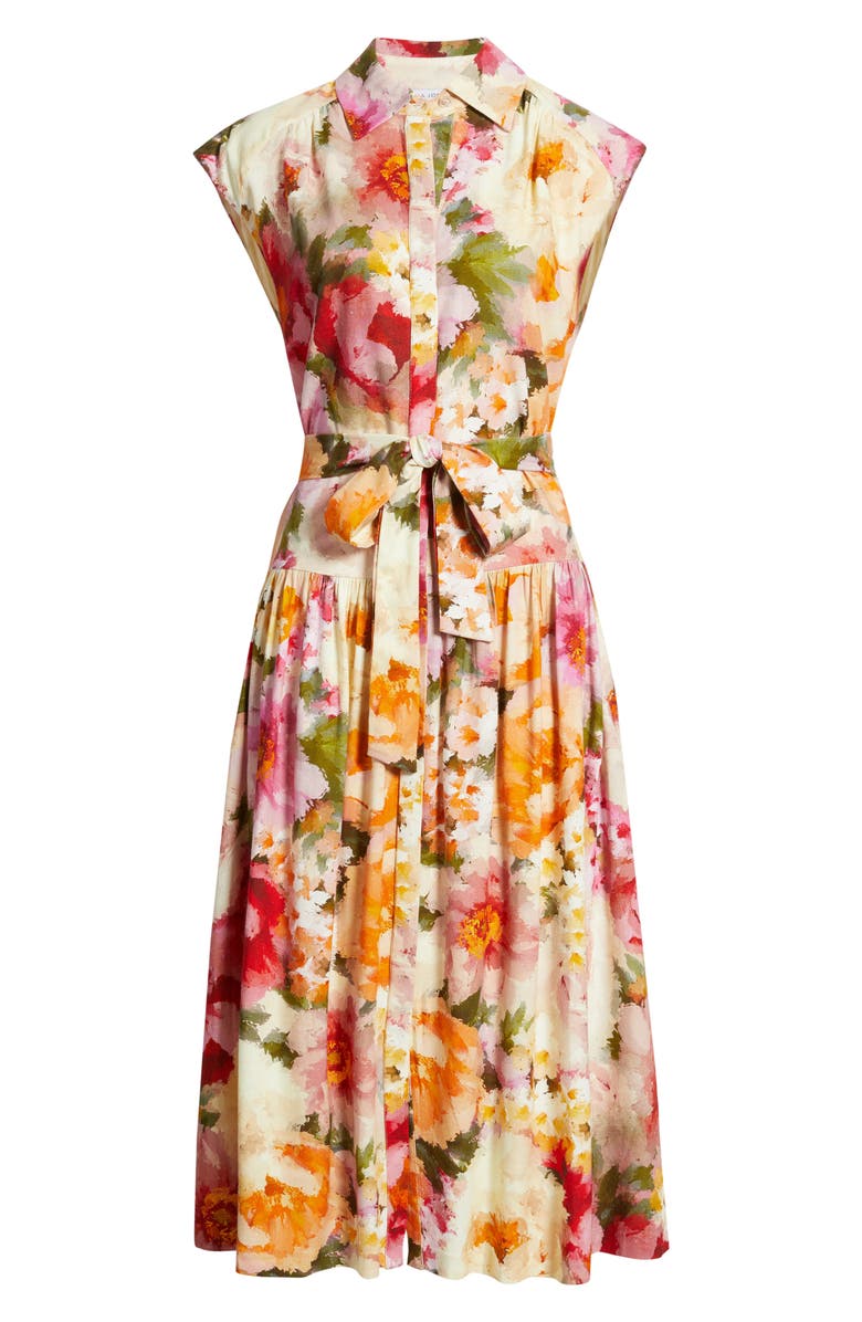 Julia Jordan Floral Print Tie Waist Midi Dress, Alternate, color, Ivory Multi