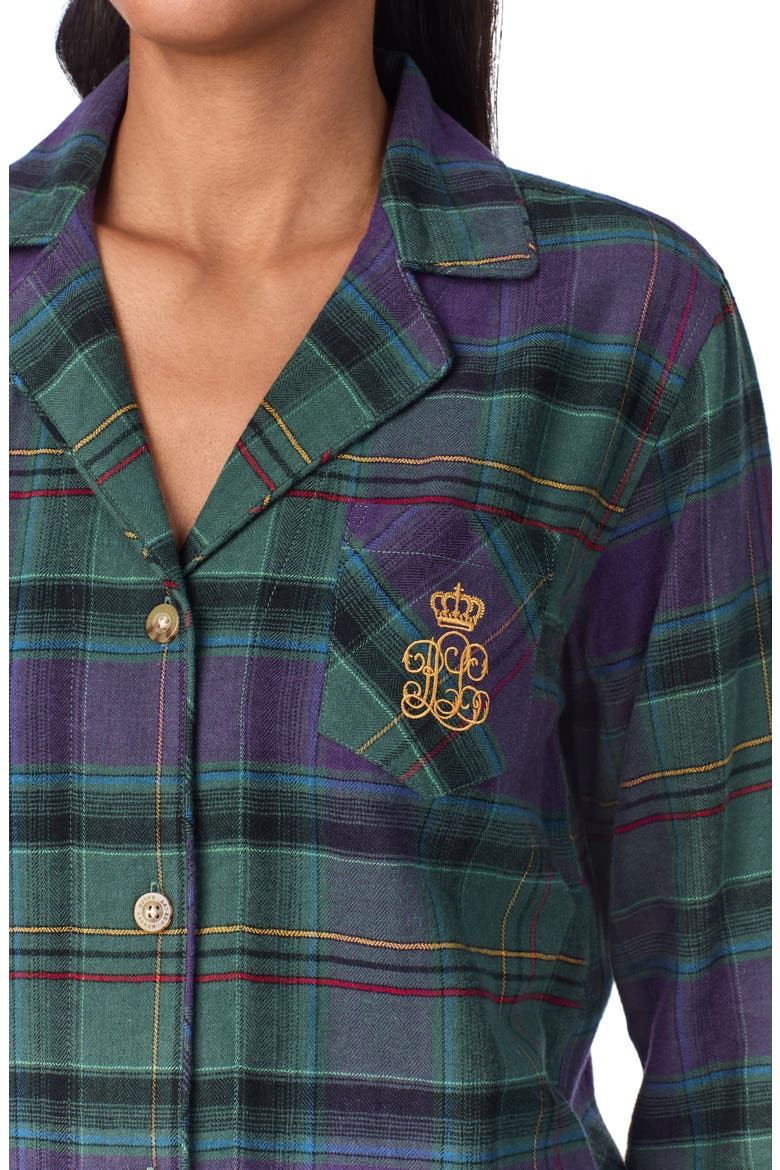 Print Cotton Blend Pajamas, Alternate, color, GREEN PLAID