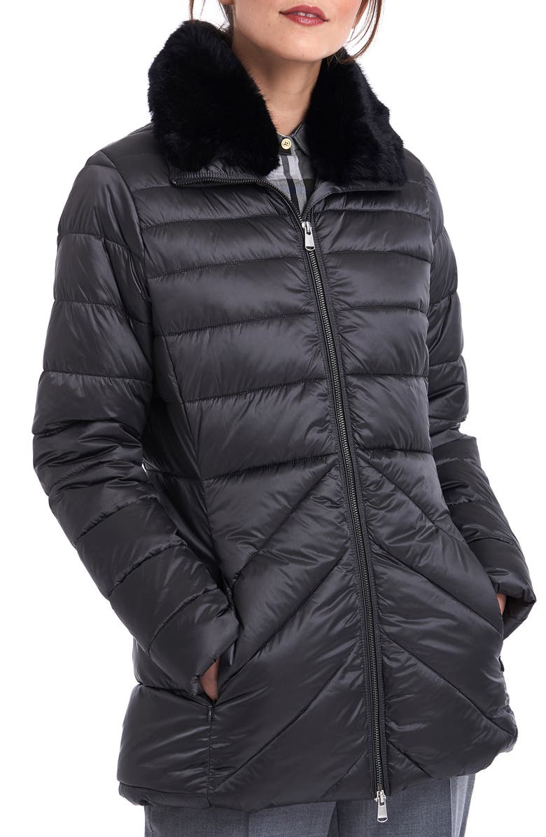 Barbour Shannon Mix Quilted Puffer Coat with Faux Fur Collar, Main, color, 