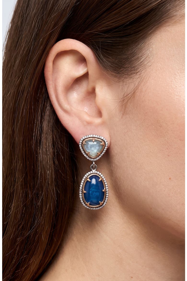 Mixed Stone Pavé Drop Earrings, Main, color, BLUE/ GOLD