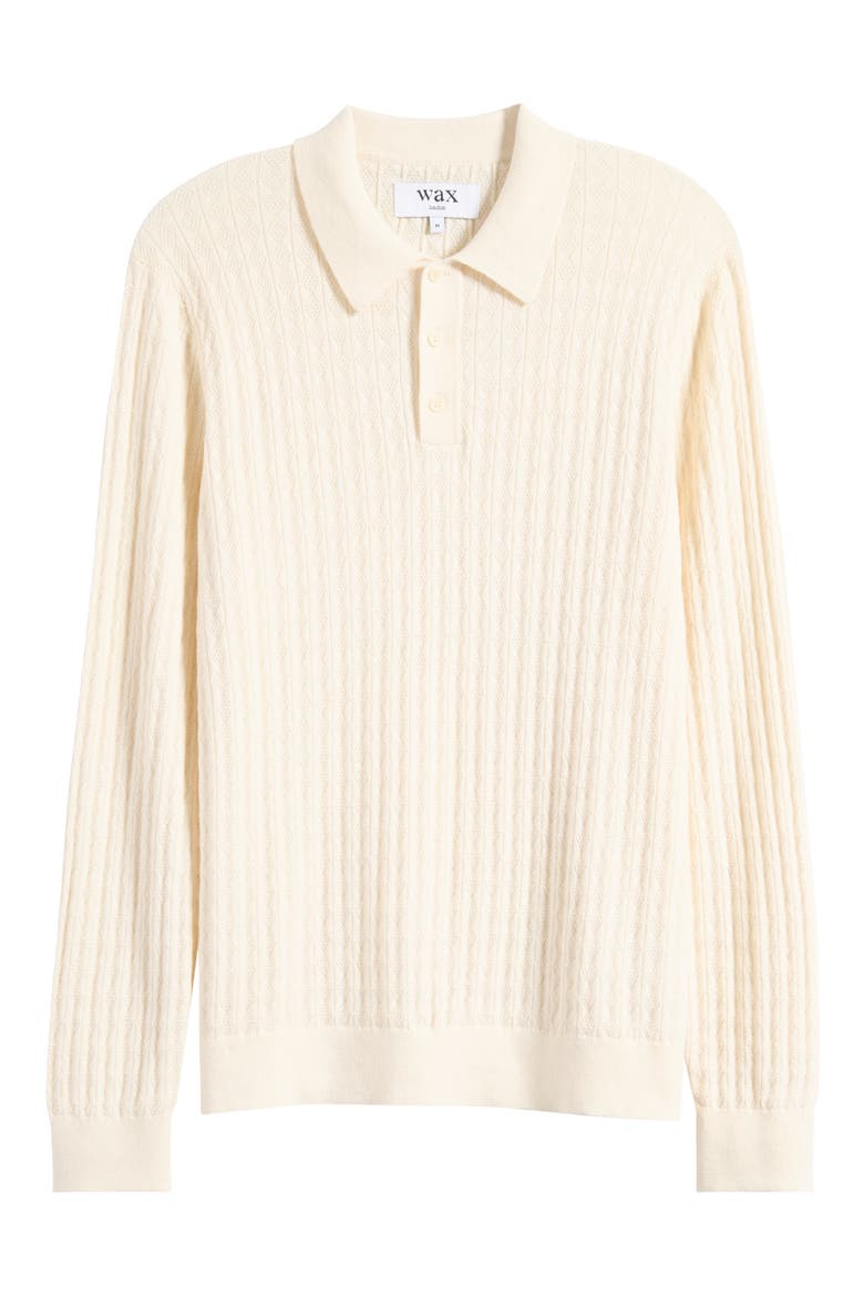 Oban Ecru Diamond Stripe Cotton & Cashmere Polo Sweater, Alternate, color, ECRU