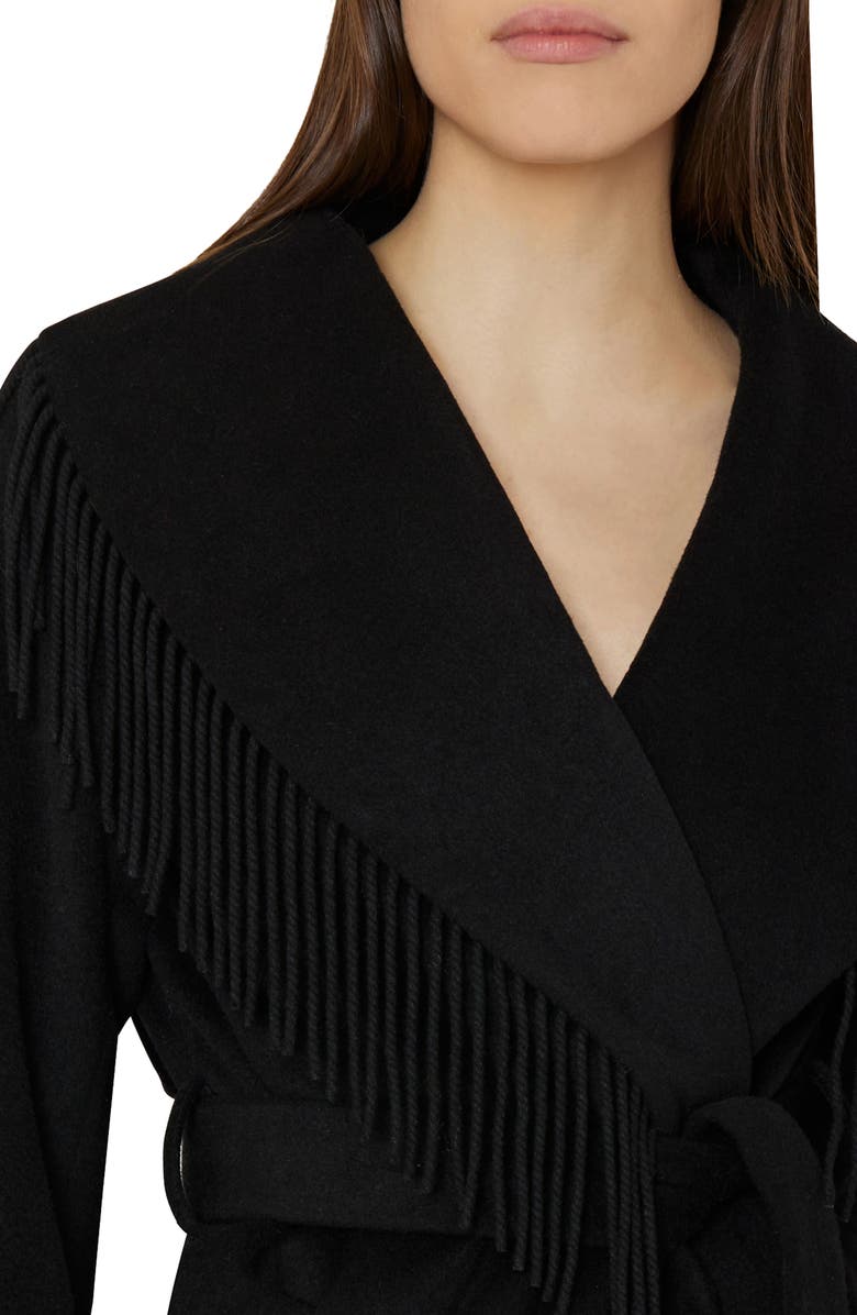 Milly Fringe Trim Wool Blend Coat, Alternate, color,