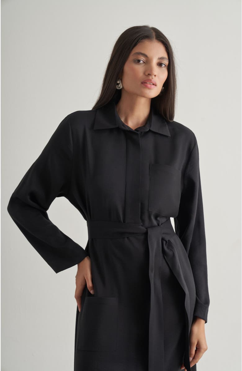 Mizalle Belted Shirt Dress, Alternate, color, Black