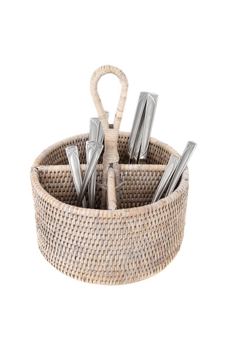 Artifacts Trading Company<sup>™</sup> Artifacts Rattan Round 4 section Caddy/Cutlery Holder, Alternate, color, White Wash