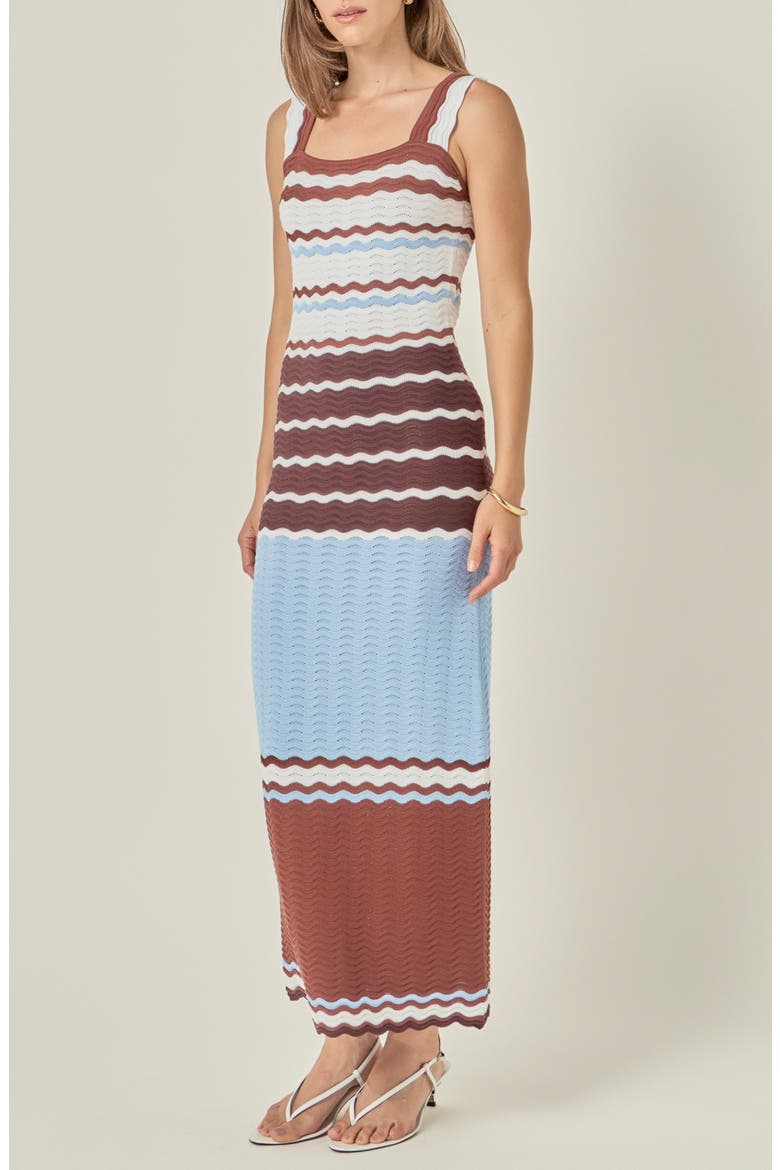 Stripe Pointelle Sweater Midi Dress, Alternate, color, BROWN MULTI