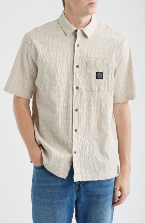 Premium Surf Check Short Sleeve Cotton Seersucker Button-Up Shirt