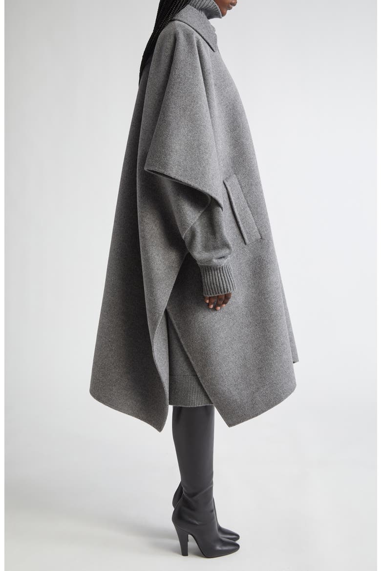 Double Face Wool Melton Poncho Coat, Alternate, color, BANKER MELANGE