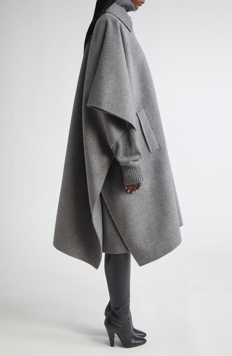 Michael Kors Collection Double Face Wool Melton Poncho Coat, Alternate, color, Banker Melange