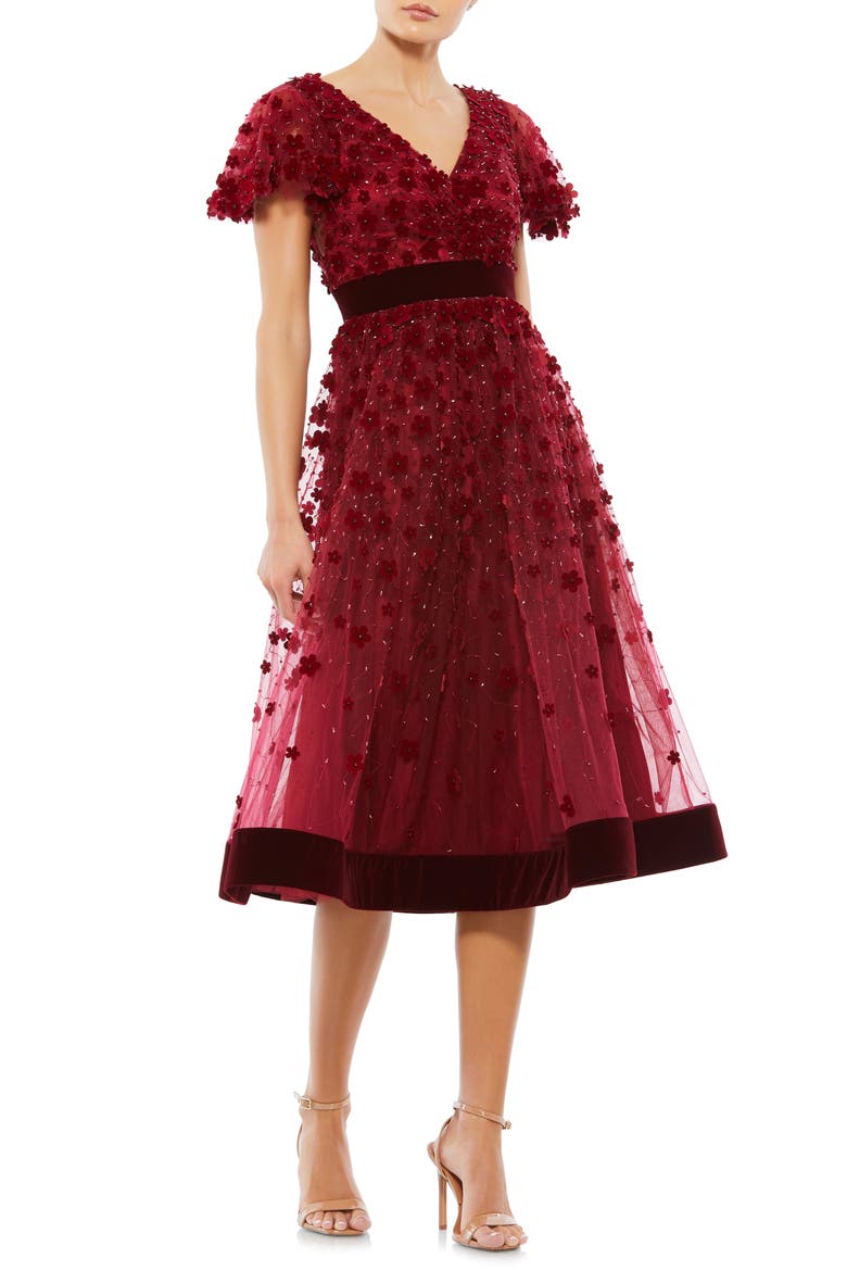 Embellished Butterfly Sleeve Velvet Hem Midi Dress, Main, color, BURGUNDY
