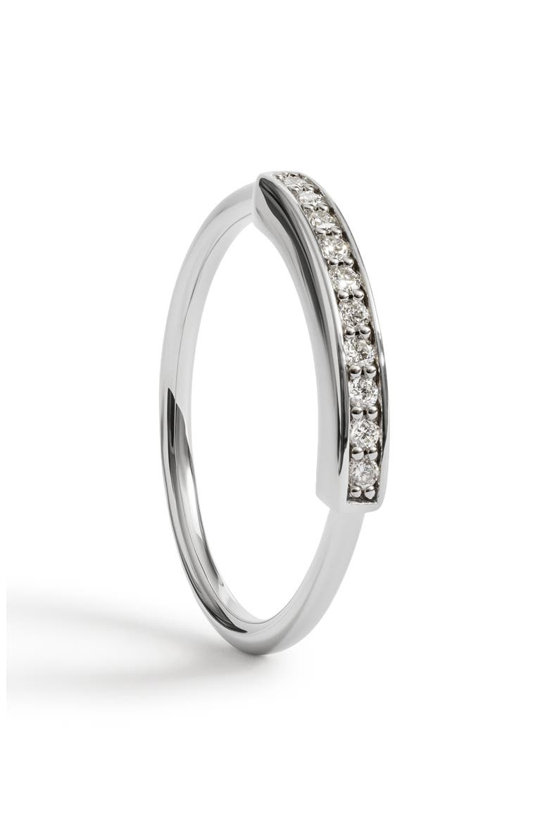 Linear Sterling Silver Lab Grown Diamond Pavé Band Ring, Main, color, STERLING SILVER / LAB DIAMOND
