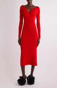 Givenchy Kickback Long Sleeve Rib Midi Sweater Dress