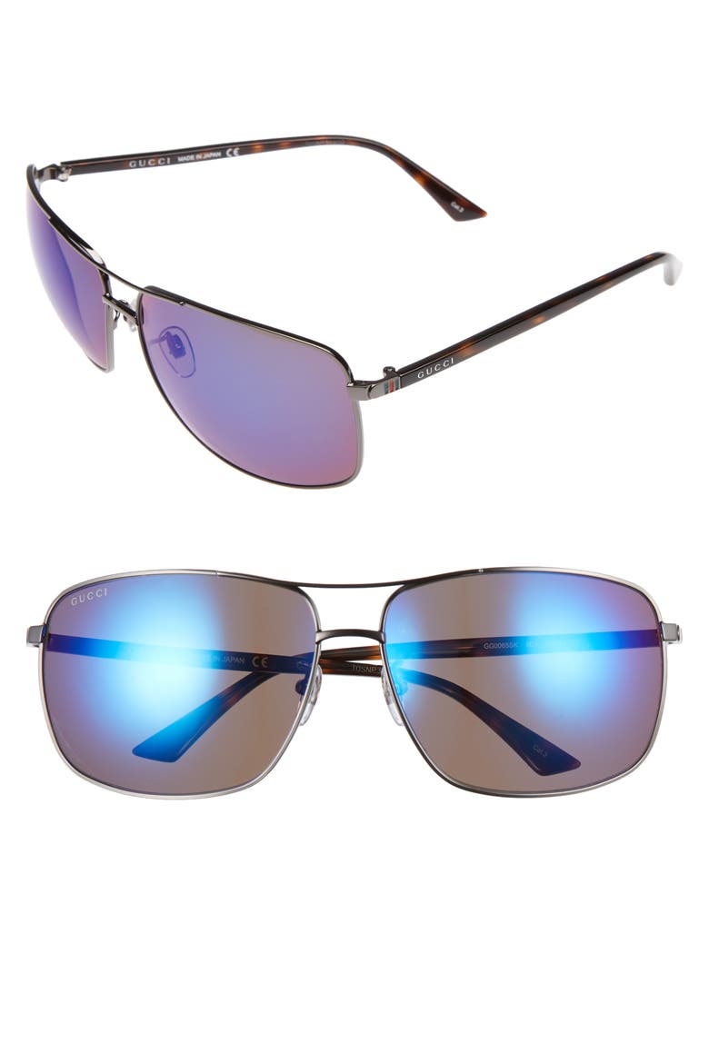 Retro Web Caravan 66mm Sunglasses, Main, color, RUTHENIUM/ MIRROR BLUE
