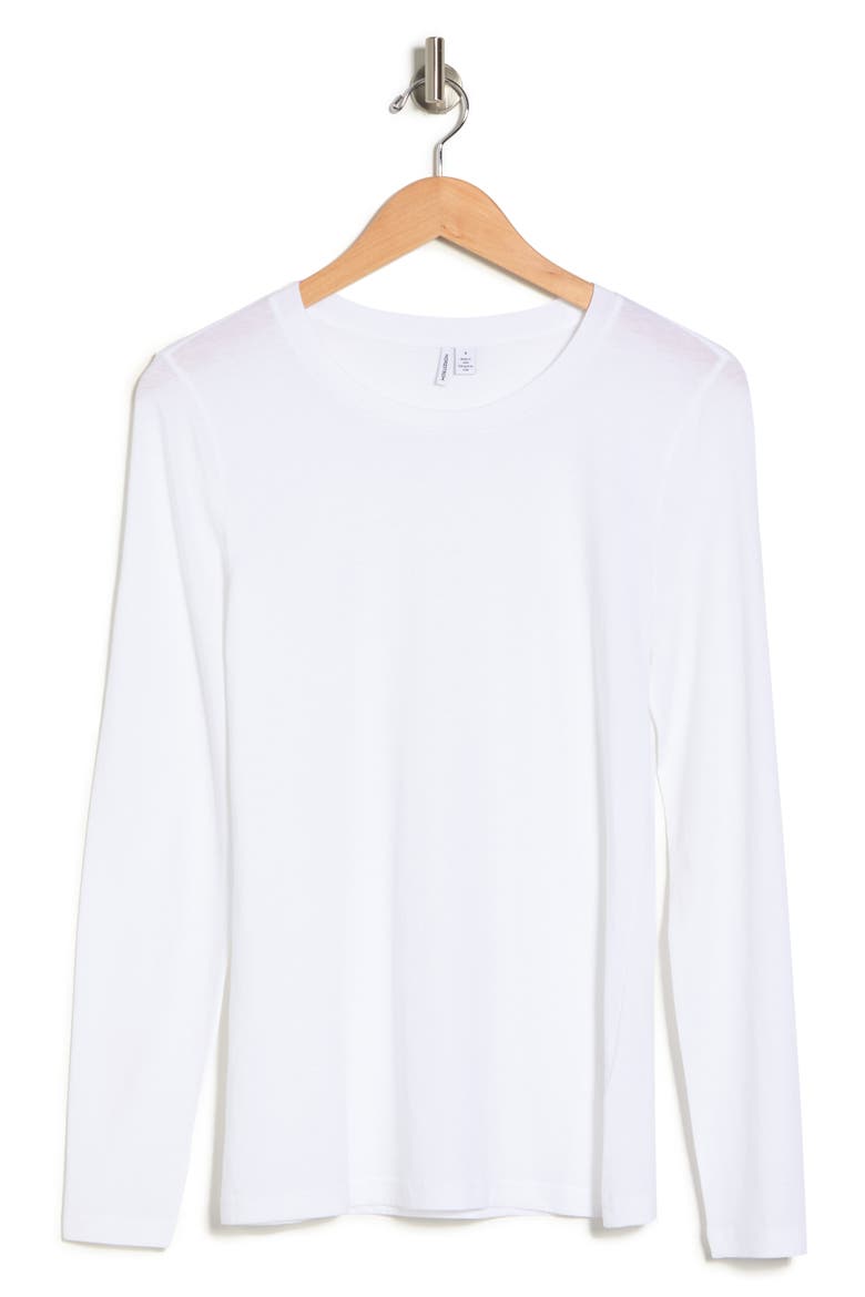 Crewneck Long Sleeve Pima Cotton T-Shirt, Alternate, color, WHITE