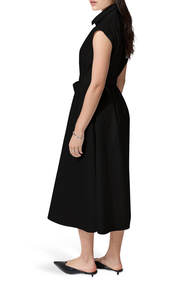 DELUC Imola Tie Waist Sleeveless Shirtdress, Alternate, color, Black