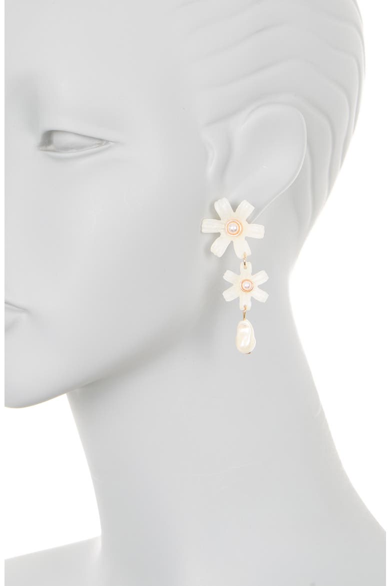 Flower Faux Pearl Triple Drop Earrings, Alternate, color, WHITE