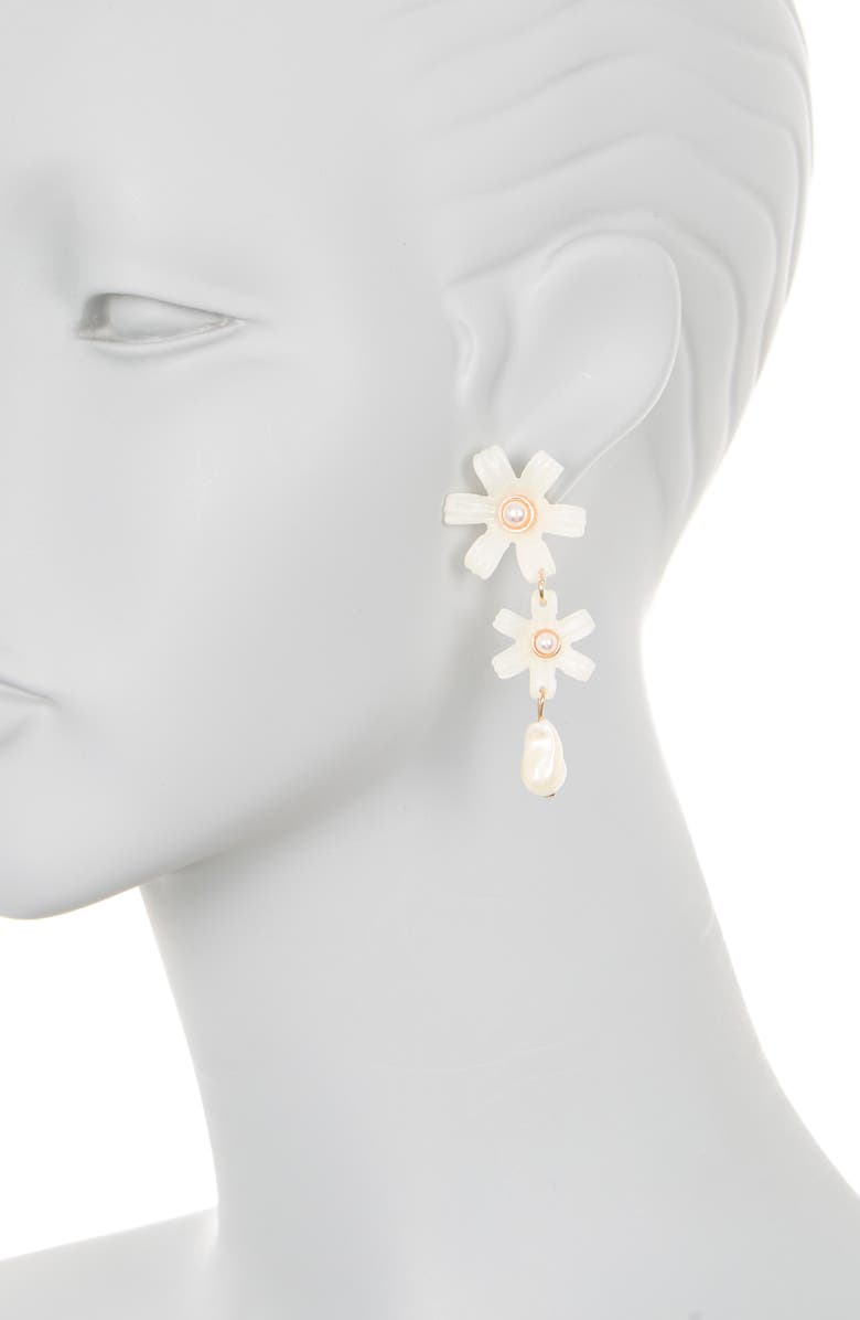 BaubleBar Flower Faux Pearl Triple Drop Earrings, Alternate, color,