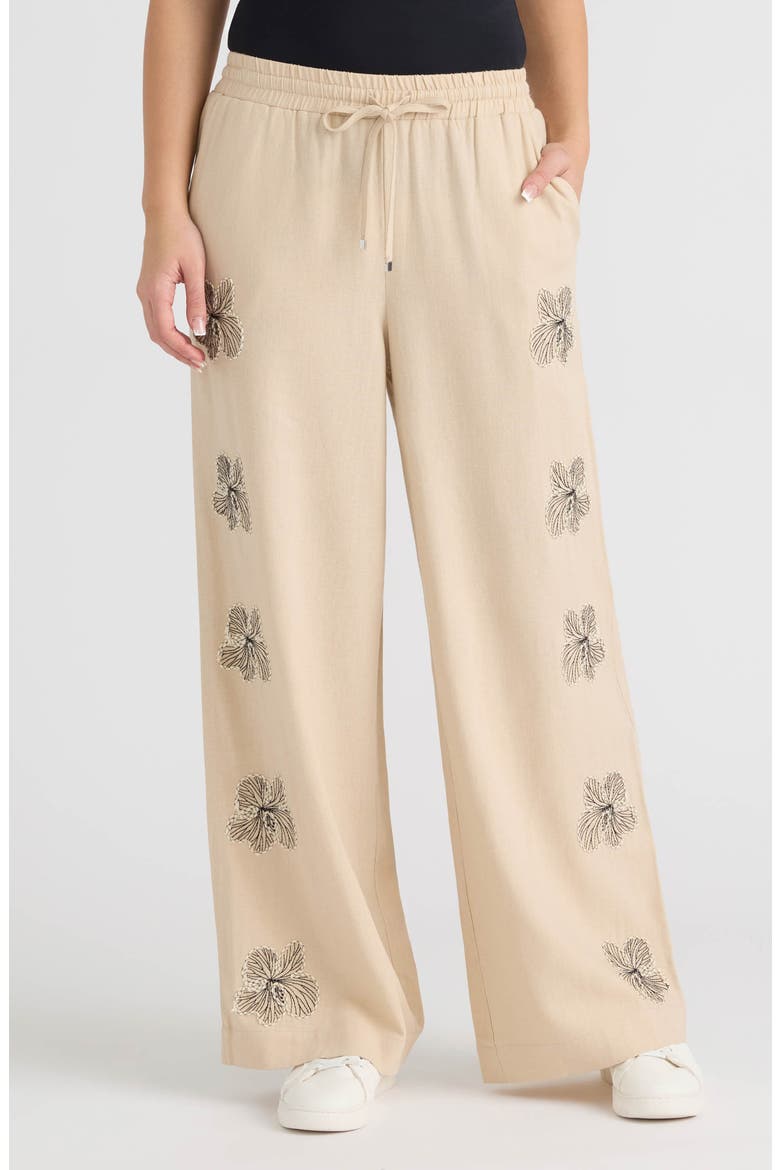 Embroidered Drawstring Pants, Main, color, NATURAL
