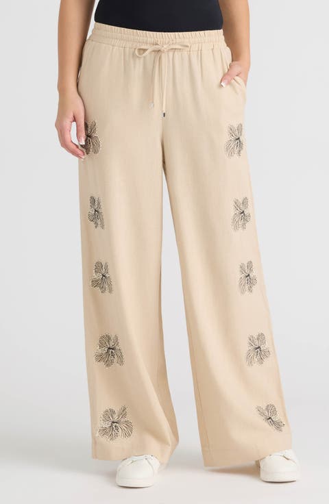 Embroidered Drawstring Pants