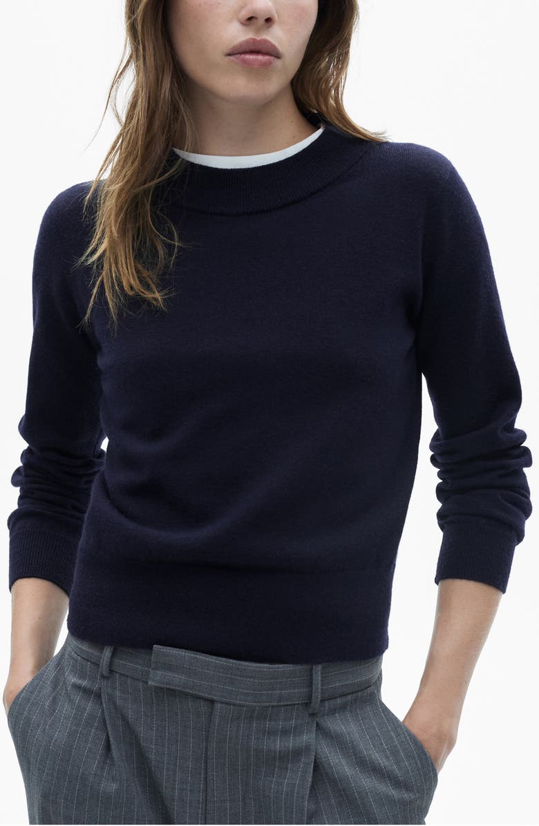 MANGO Straight Fit Crewneck Sweater, Main, color, Dark Navy