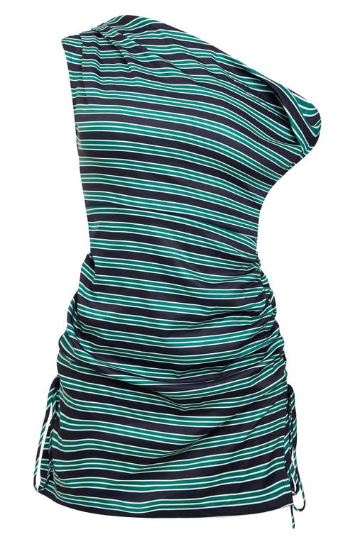 Lioness Original Sin Stripe One-shoulder Minidress In Green