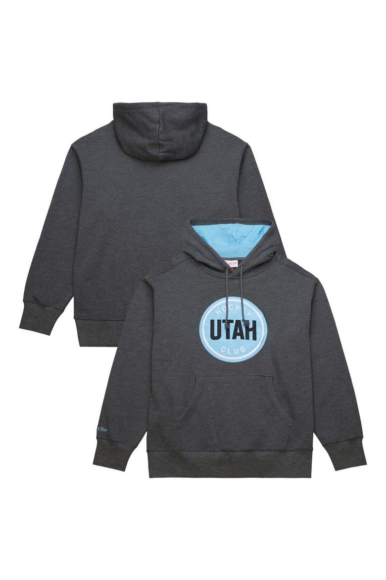 Men's Mitchell & Ness Anthracite Utah Hockey Club Playoff Pullover Hoodie, Main, color, Anthracite