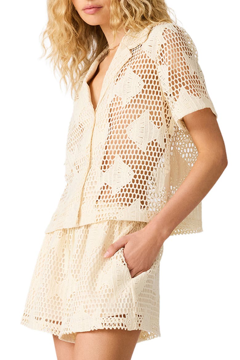 Sandra Fish Sheer Lace Camp Shirt, Alternate, color, IVORY