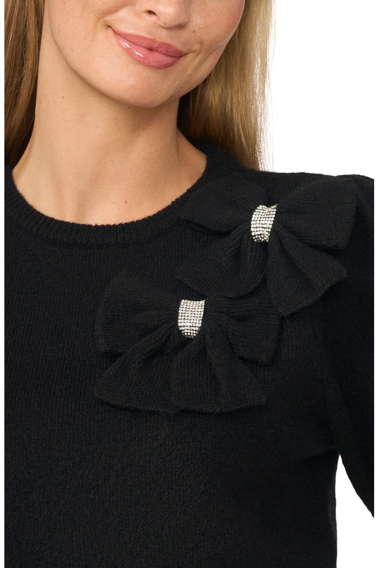 Bow Embellished Short Sleeve Sweater, Alternate, color, RICH BLACK
