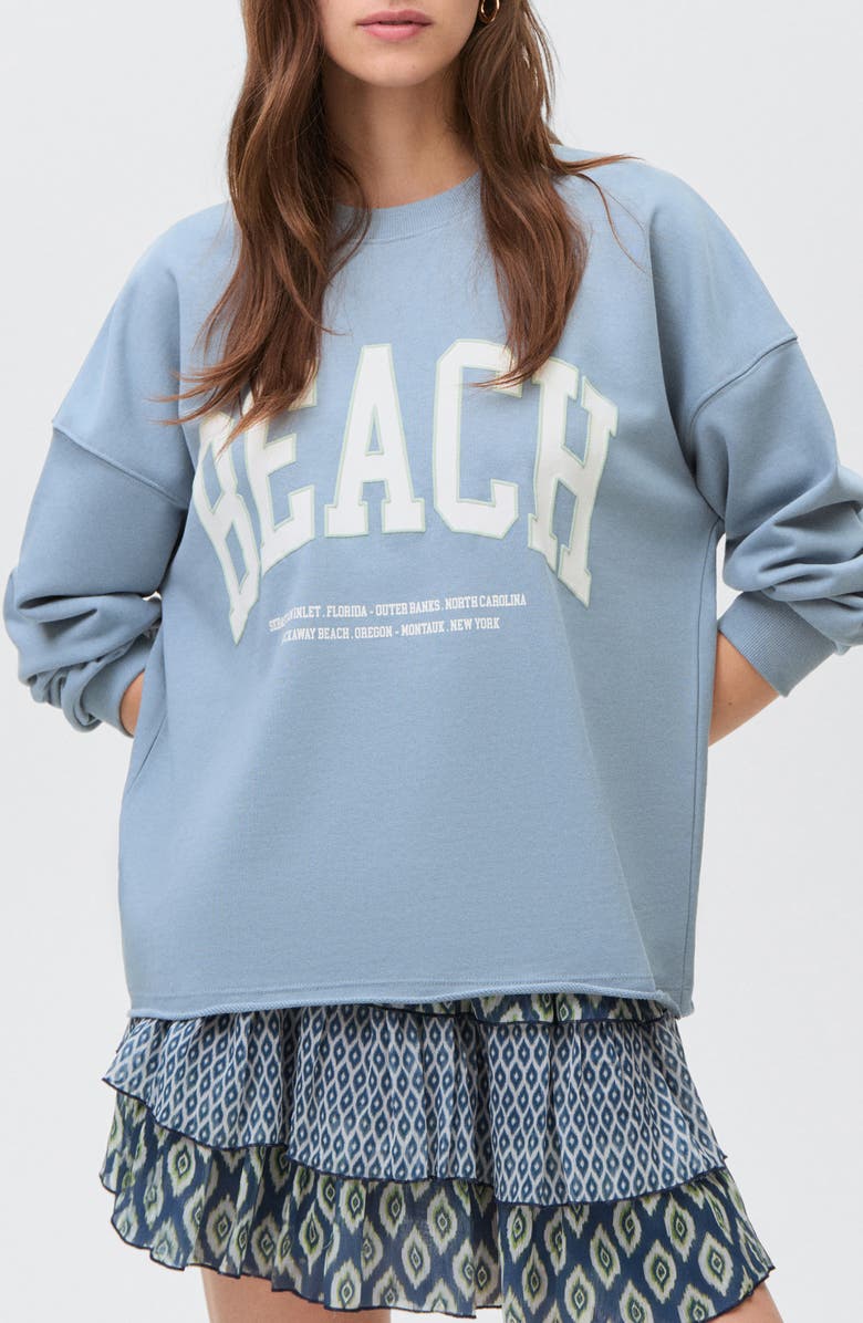 MANGO TEEN Oversize Embroidered Sweatshirt, Main, color, Blue
