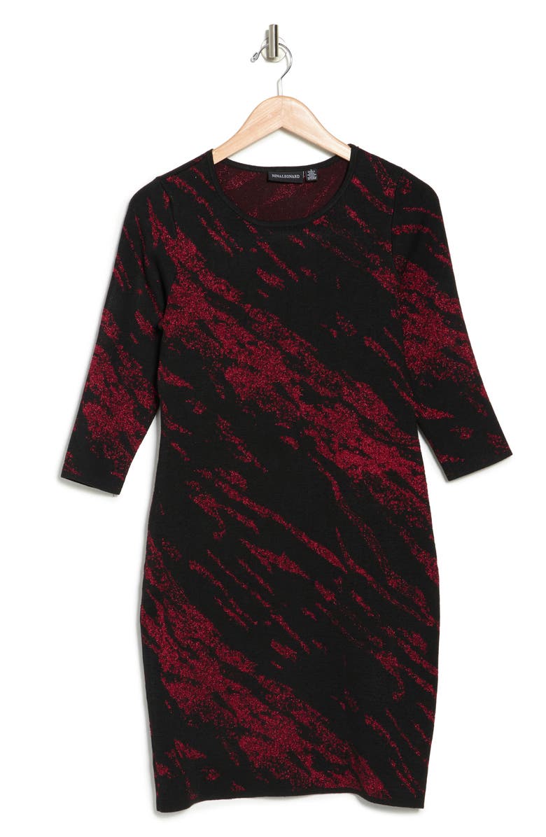 Nina Leonard Marbled Scoop Neck Dress, Alternate, color, Black/Red
