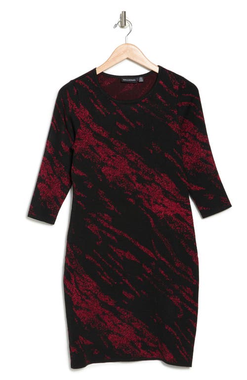 Nina Leonard Marbled Scoop Neck Dress In Red