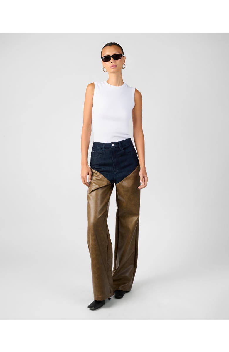 WeWoreWhat Mid Rise Straight Leg Two Toned Pants, Alternate, color, Raw Wash/Dk Brw