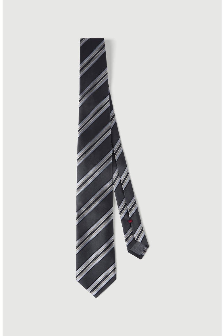Textured striped silk tie, Main, color, Anthracite