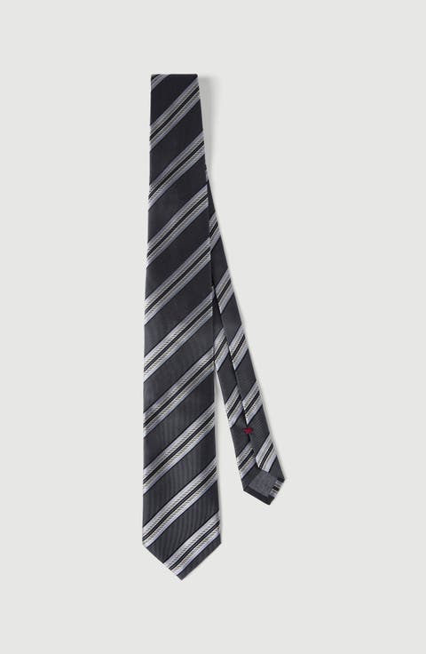 Textured striped silk tie