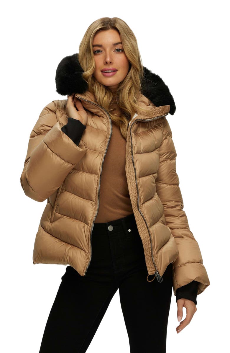 GORSKI Apres-Ski Short Jacket With Detachable Trim, Alternate, color, Camel/Black