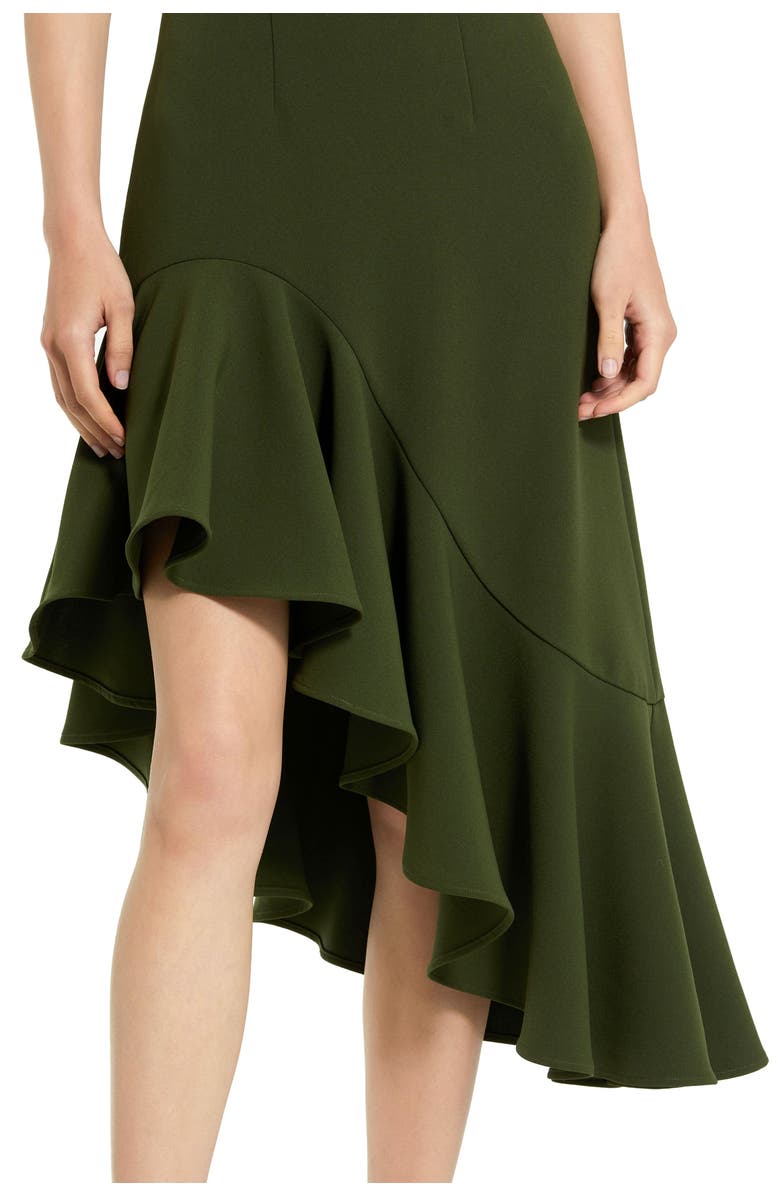 Mac Duggal Crepe 3/4 Sleeve Asymmetrical Hem Belted Dress, Alternate, color, Dark Green