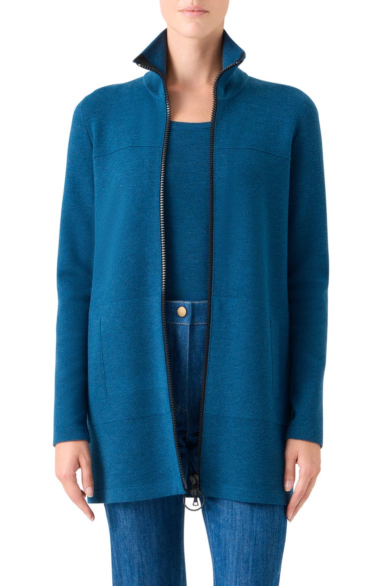 Stretch Virgin Wool Sweater Jacket, Main, color, TEAL
