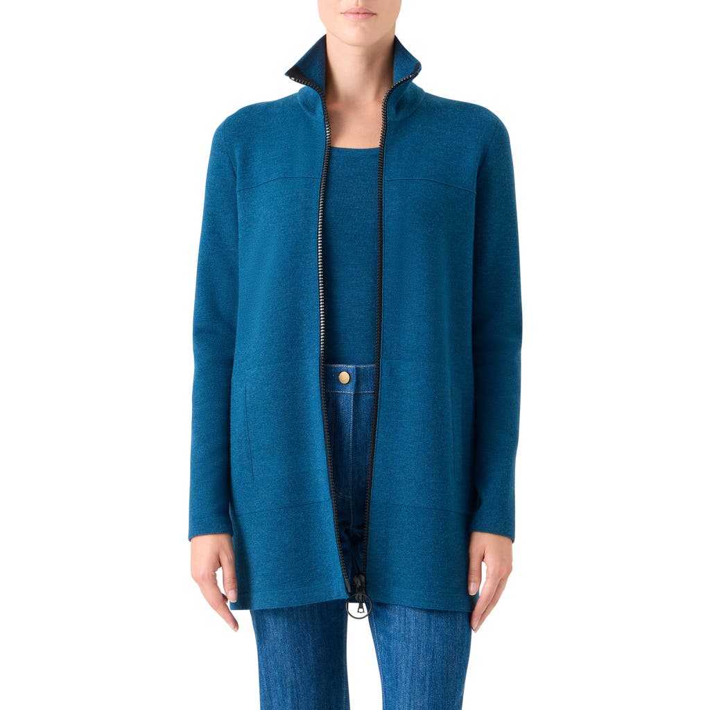 Akris Punto Stretch Virgin Wool Sweater Jacket In Blue