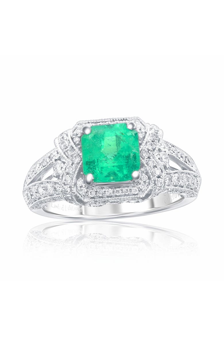 14K Gold 1.57ct Emerald & 0.91cttw Diamond Ring, Main, color, Green