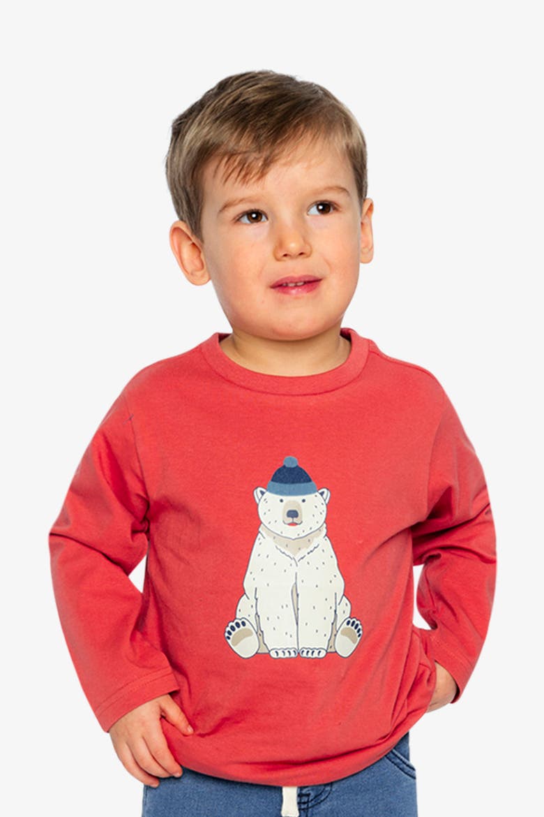 Organic Cotton Crew Neck Polar Bear Graphic Long Sleeve T-Shirt, Alternate, color, Rose Orange