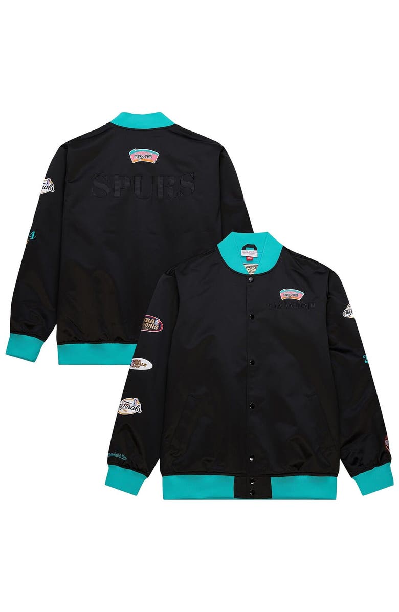 Mitchell & Ness Men's Mitchell & Ness Black San Antonio Spurs Hardwood Classics Team OG 3.0 Lightweight Satin Full-Snap Jacket, Main, color, Black