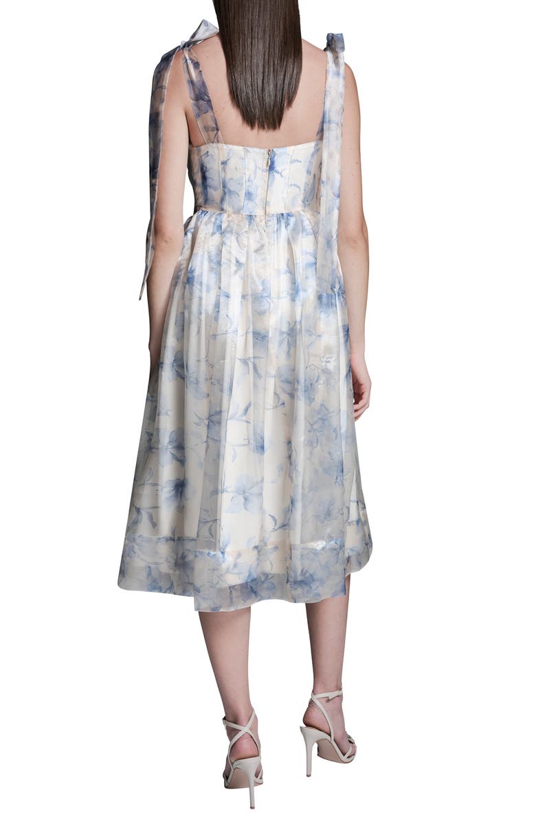 BCBG Floral Organza Midi Cocktail Dress, Alternate, color, French Sky Multi