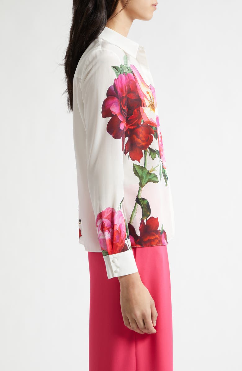 Alice + Olivia Willa Floral Silk Button-Up Shirt, Alternate, color, 