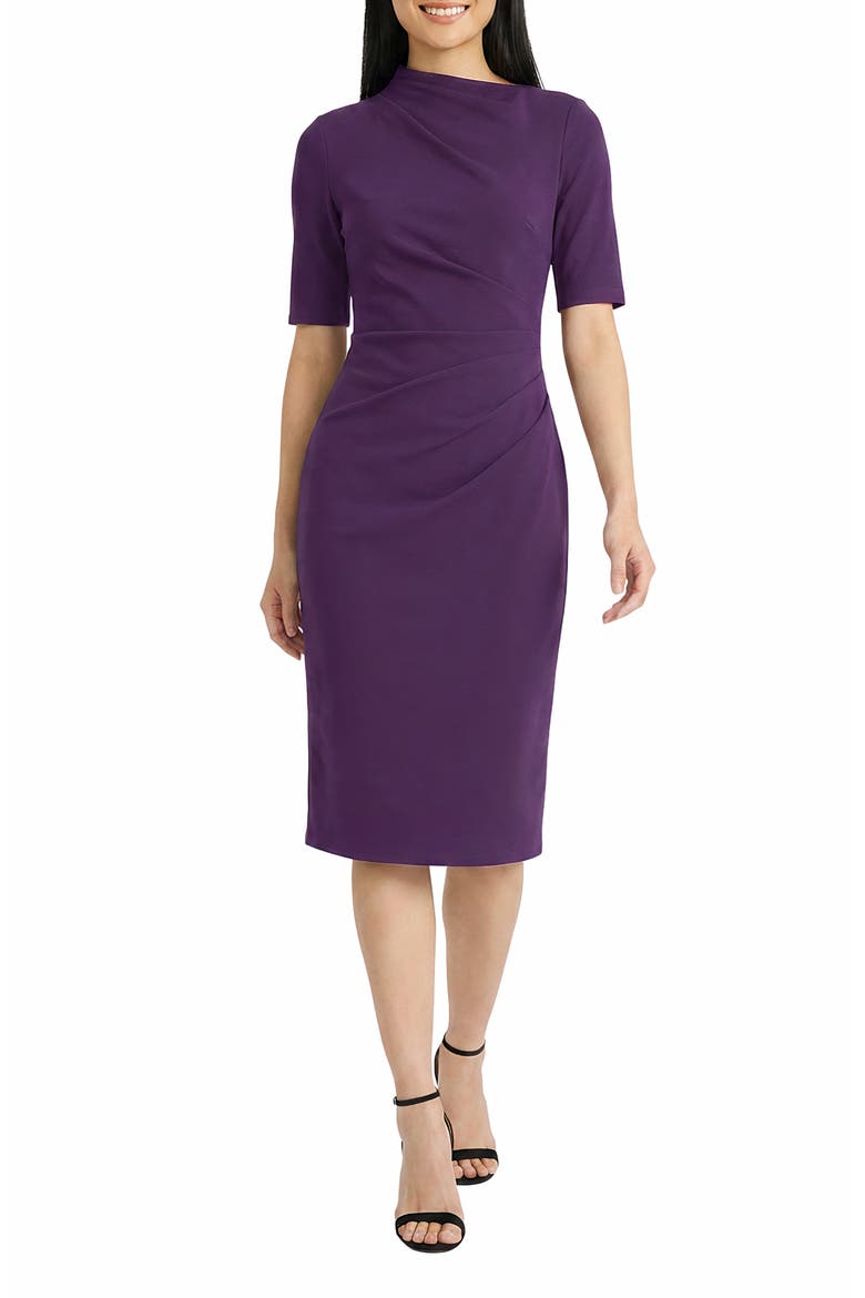 Ruched Midi Sheath Dress, Main, color, LUXE PLUM