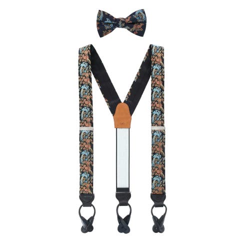 Birds of Prosperity Silk Button End Suspenders (Braces) and Bow Tie Set