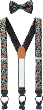 Trafalgar Birds of Prosperity Silk Button End Suspenders (Braces) and Bow Tie Set