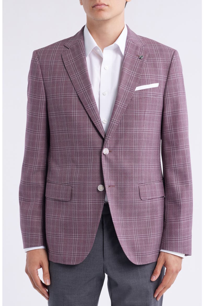 Hutson Slim Fit Dark Pink Plaid Virgin Wool Sport Coat, Alternate, color, DARK PINK