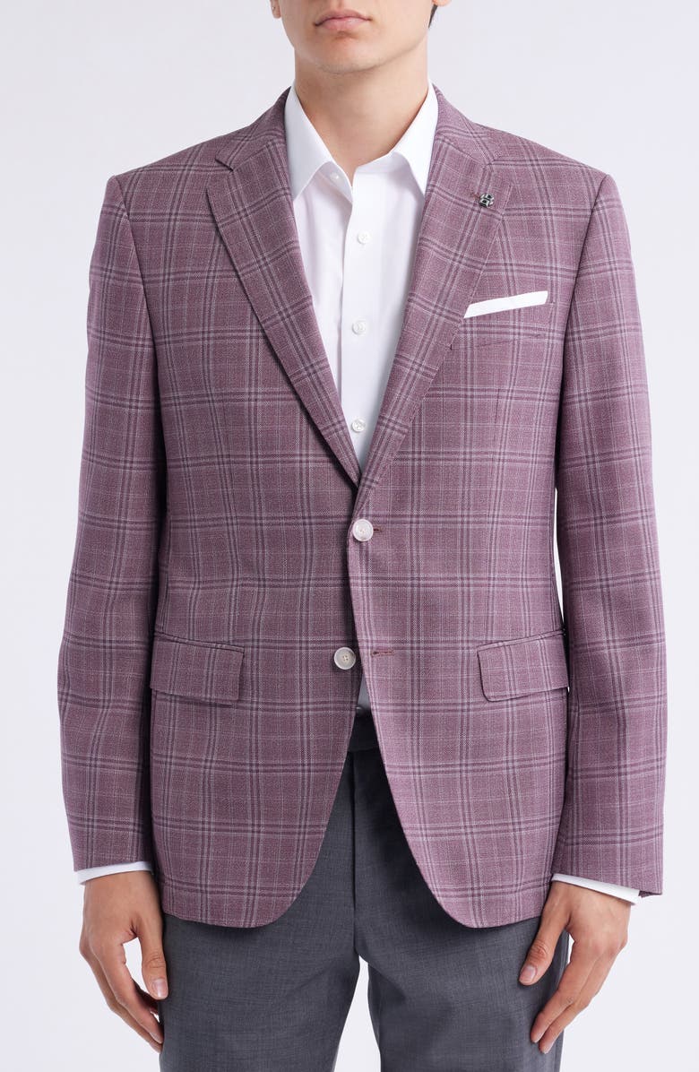 BOSS Hutson Plaid Virgin Wool Sport Coat, Alternate, color, Dark Pink