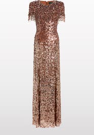 Jenny Packham Eugenie Sequin Fringed Maxi Dress