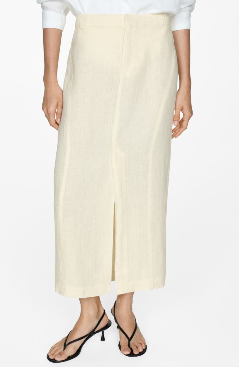 MANGO Front Slit Linen Skirt, Main, color, 